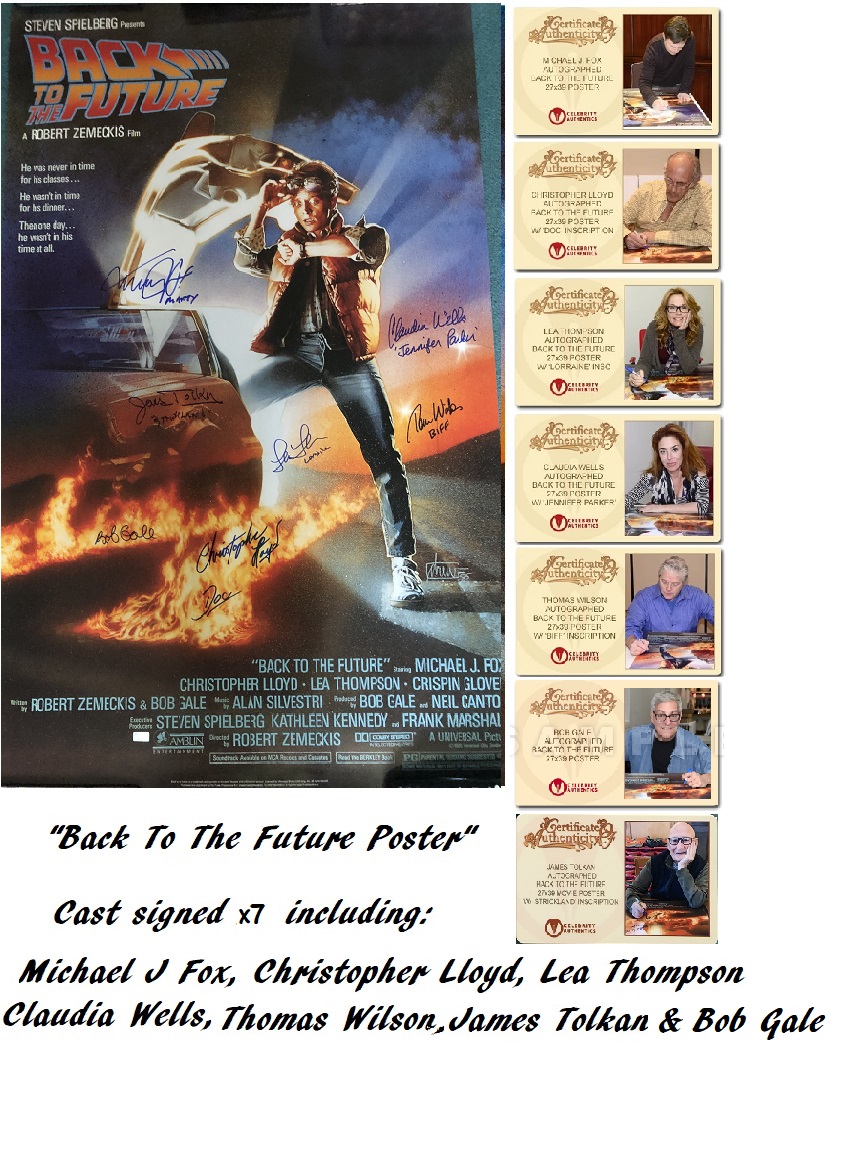 Back To The Future Poster Michael J Fox Lloyd Tolkan signed x7