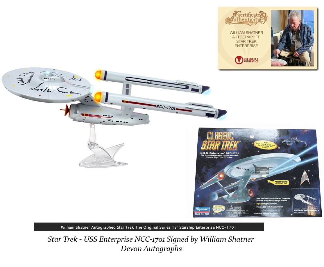 Star Trek William Shatner 18" USS Enterprise Capt Kirk signed