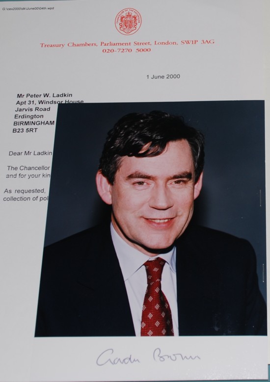 Prime Minister Gordon Brown signed photo and letter
