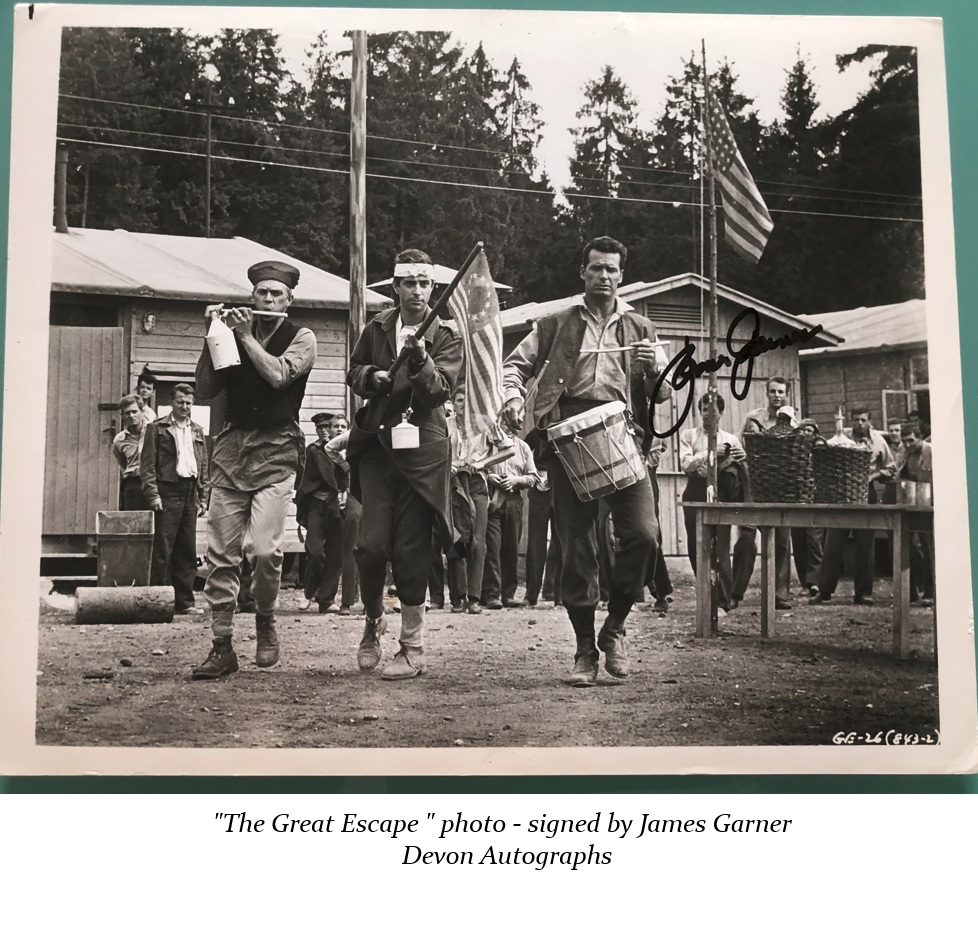 James Garner THE GREAT ESCAPE 1963 signed photo RARE USA flag B