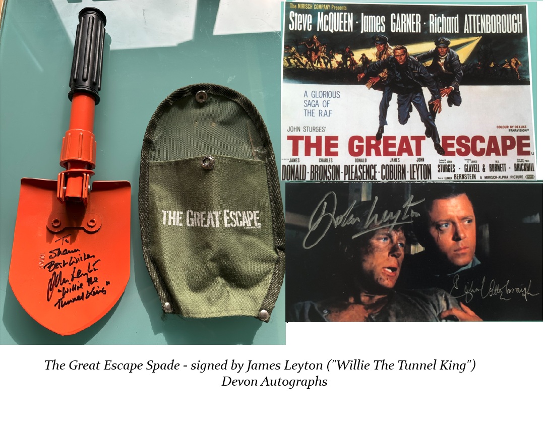 The Great Escape spade signed JAMES LEYTON Willie Tunnel King