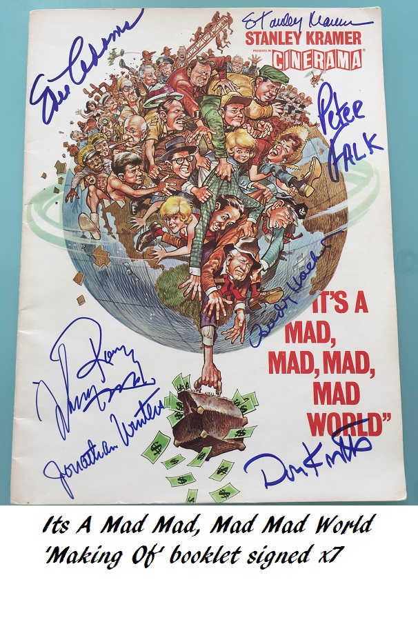 Its A Mad Mad Mad Mad World book Peter FALK cast signed x7