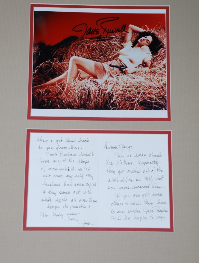 Jane Russell signed Autograph Letter display (Marilyn Monroe)