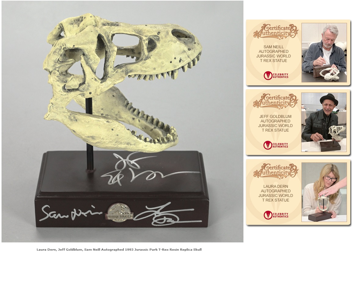 Jurassic Park Resin statue cast signed x3 Sam Neil