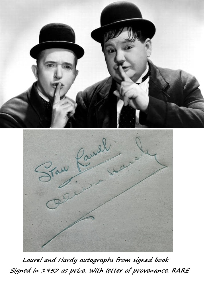 Laurel and Hardy Signed Autographs 1952 with book & letter