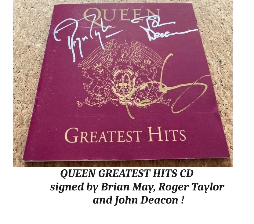 Queen Brian May Roger Taylor John Deacon CD signed x3