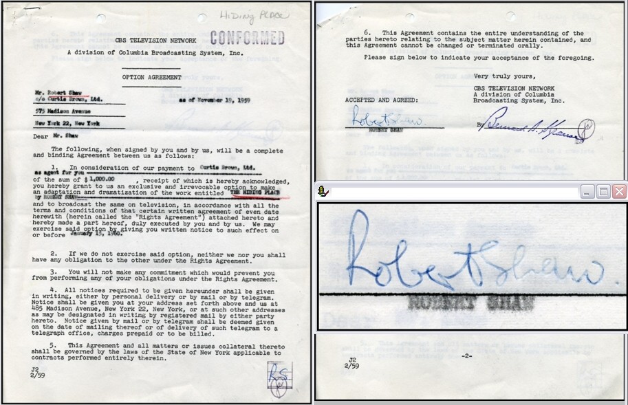 JAWS Robert Shaw Signed Contract - AWESOME / ULTRA RARE !!!